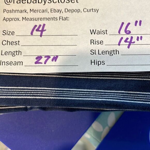 Time and Tru Blue Stripe Belted Cotton Blend Wide Leg Pants Size 14 - Picture 8 of 8